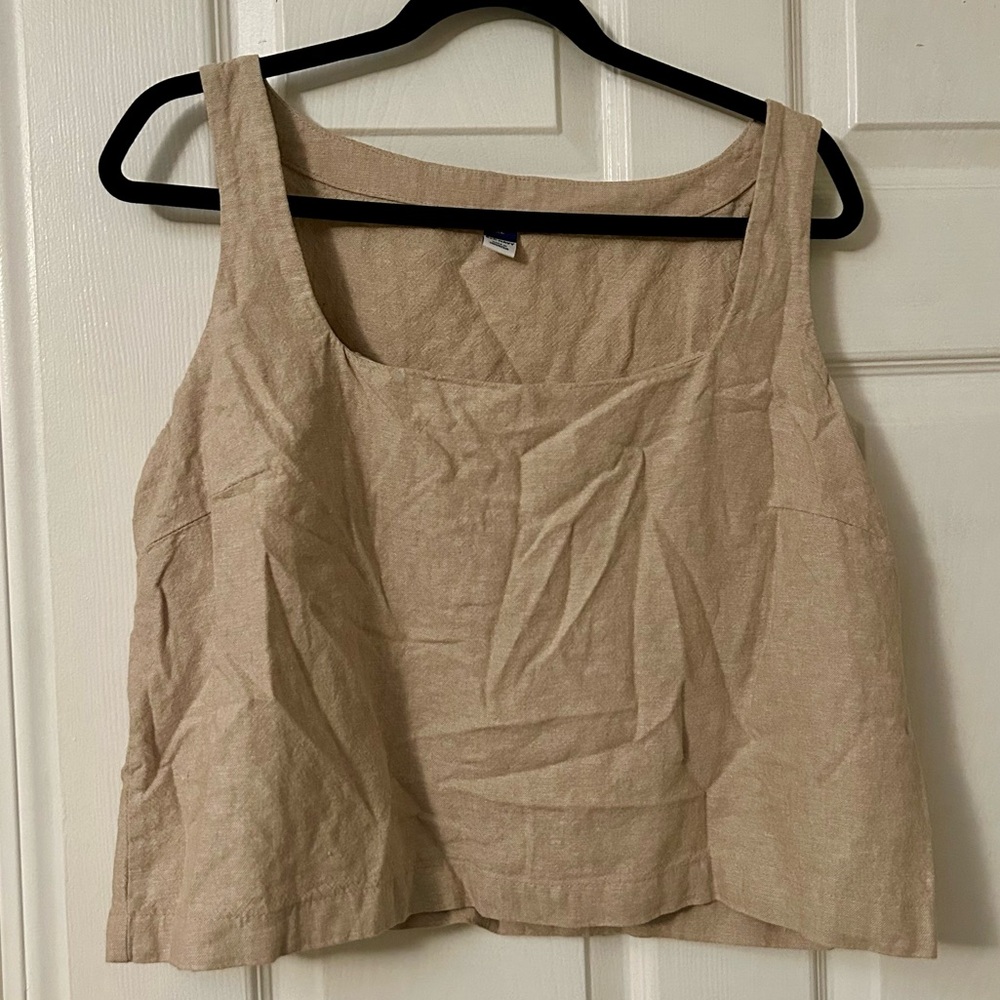 Old Navy Tan Linen Flowy Crop Tank Top